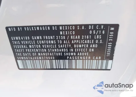 2016 Volkswagen Jetta 1.4T Se from USA, damaged, VIN 3VWD67AJ4GM379640